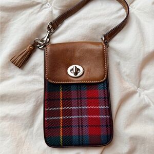 Vintage Coach Plaid Phone Carrier Mini Crossbody British Tan